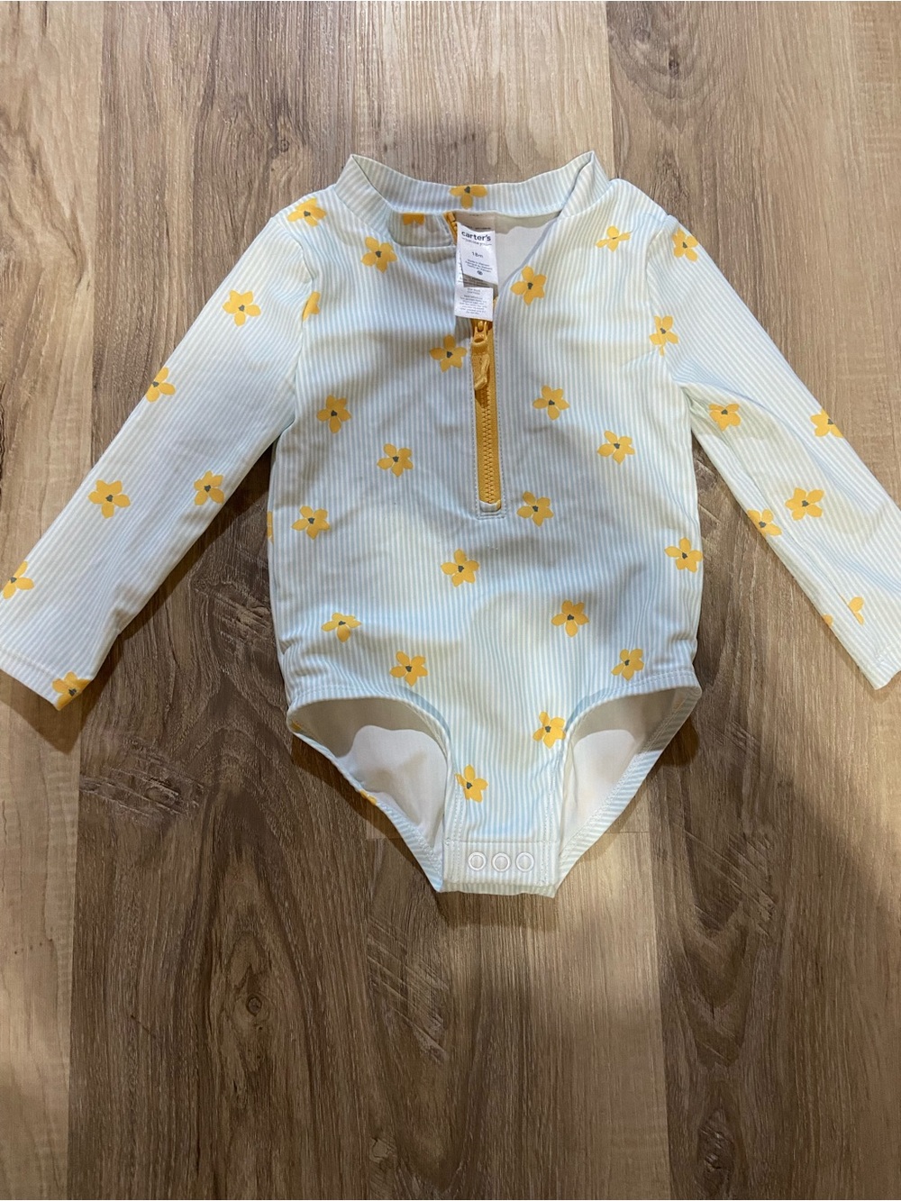Carter's Yellow Floral Light Blue Long-Sleeve One-Piece